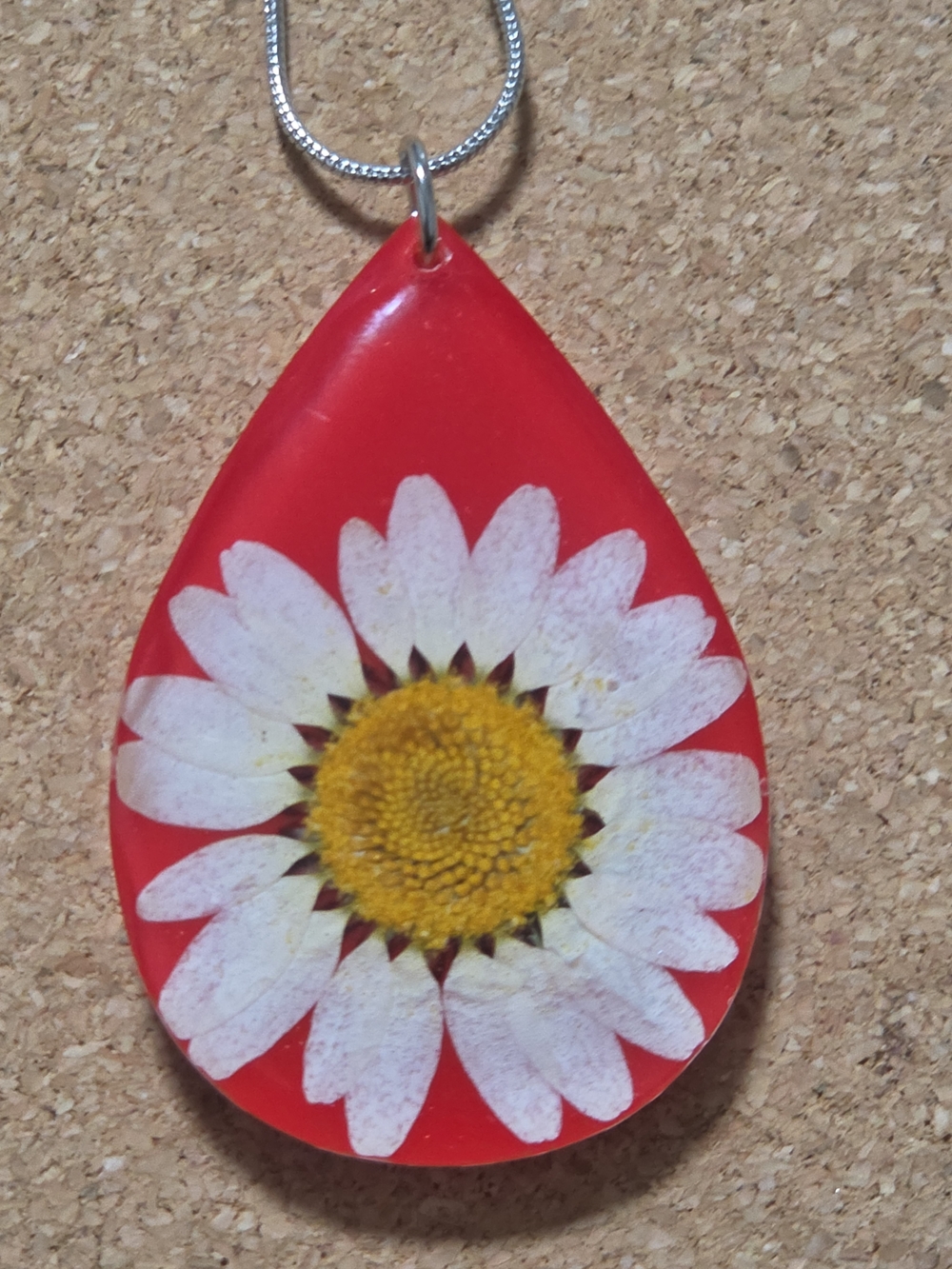 Red Daisy Teardrop Pendant Necklace
